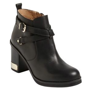 Topshop Black Leather Heeled Ankle Boots With Gold